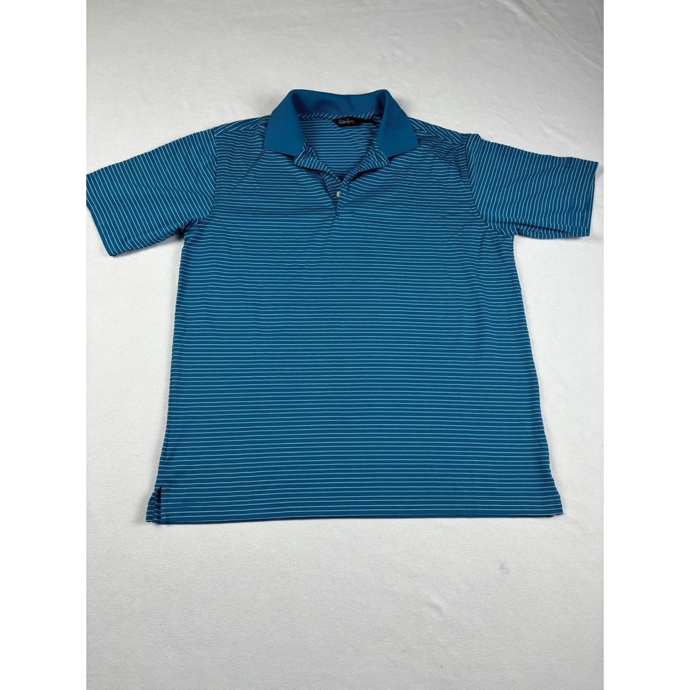 Walter Hagen Essentials Mens Medium Blue Striped Short Sleeve‎ Golf Polo Shirt